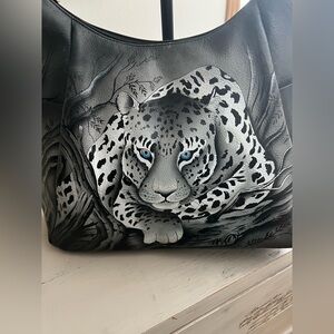 Anna by Anuschka African Leopard Hobo bag leather Hand painted